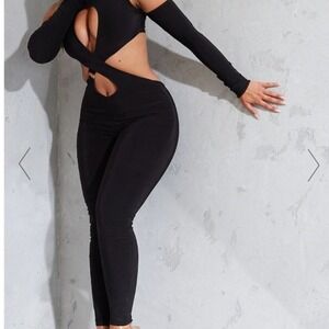 PrettyLittleThing Black Slinky Ring Detail Wrap Waist Jumpsuit